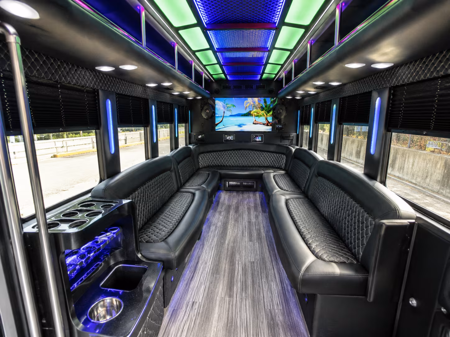 mountain view 18 passenger party bus inside